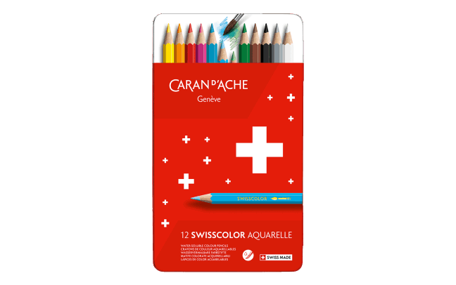 Caran d'Ache Swisscolor Watercolor Pencils Tin - 12 Assorted Colors    image
