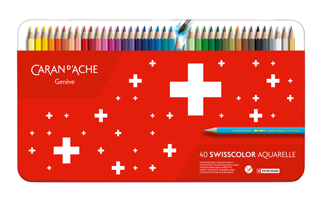 Caran d'Ache Swisscolor Watercolor Pencils Tin - 40 Assorted Colors    image