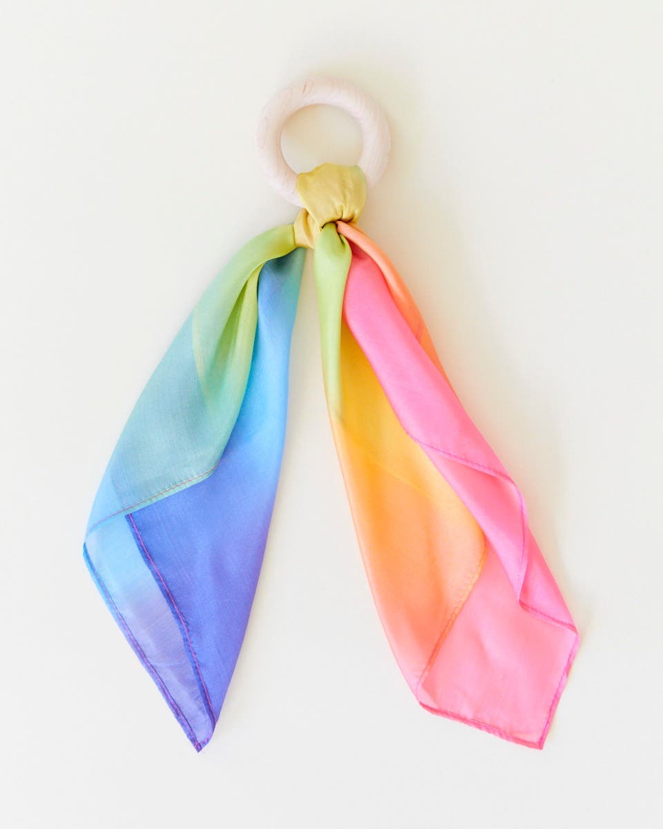 Sarah's Silks Wood and Silk Teether - Rainbow image