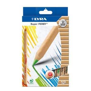 Lyra Super Ferby Triangular Unlacquered Pencils - Cardboard Box - 12 assorted colors