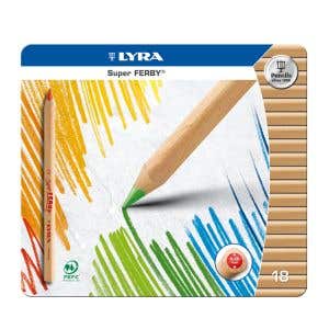 Lyra Super Ferby Triangular Unlacquered Pencils - Tin Case - 18 assorted colors