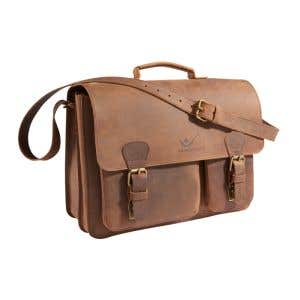 Ruitertassen art makes sense (AMS) Leather Bag 2 Compartments - Asymmetric pockets - Ranger