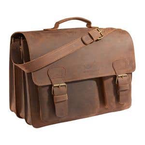 Ruitertassen art makes sense (AMS) Leather Bag 3 Compartments - Asymmetric pockets - Ranger