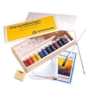Stockmar Watercolour Paint 20 ml in Wooden Box w/ Accessories - 12 Assorted