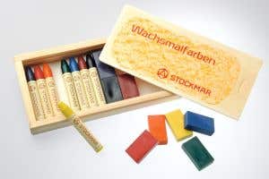 Stockmar Wax Crayons Combo Wooden Box - 8 blocks & 8 sticks standard colors