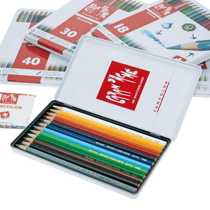 Caran d'Ache Fancolor Watercolor Pencils - Tin Case - 12 assorted colors